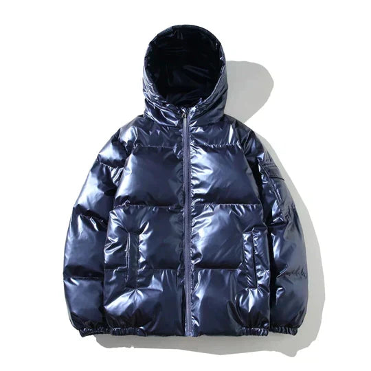 Winddichte metallische Winter-Pufferjacke