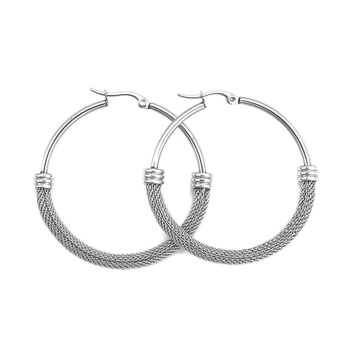 Damen Edelstahl Kreis Schlichte Korbwaren Silber Creolen | Shop Nory