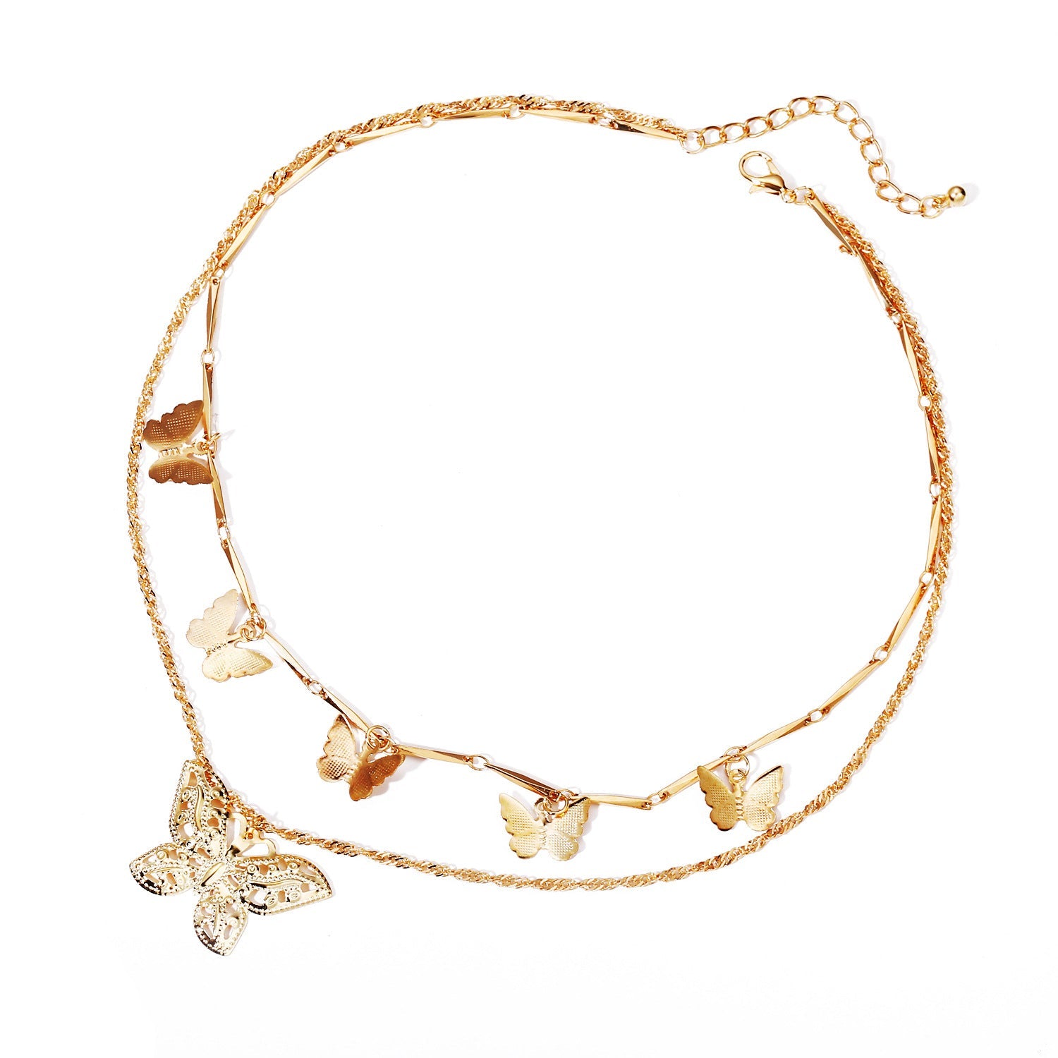 Goldene Schmetterlings-Anhänger Mehrschichtige Choker CutOut Schmetterlings-Pendelkette | Shop Nory