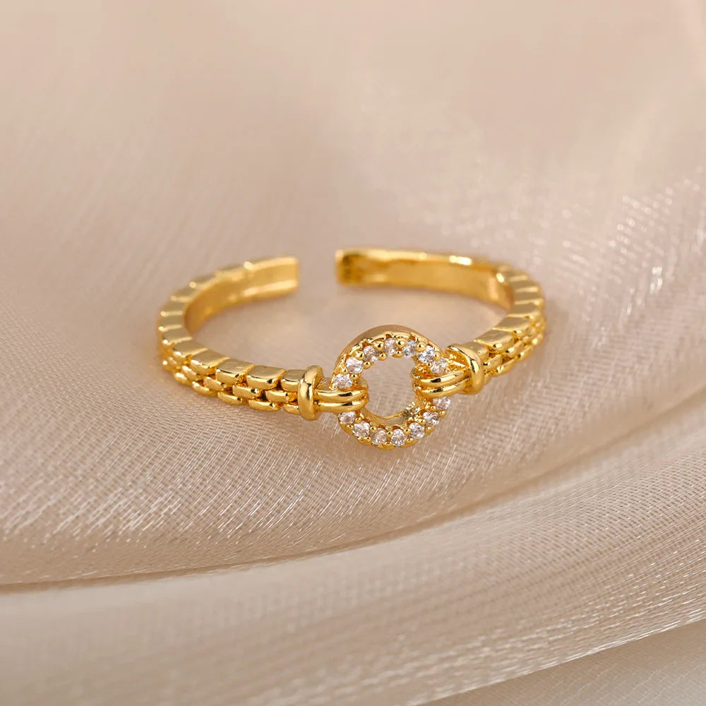 Elegante Zirkon-Kette verstellbarer Edelstahlring | Shop Nory