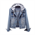 Denimjacke für Frauen Lässiger Look für Den Herbst Abnehmbare Kapuze