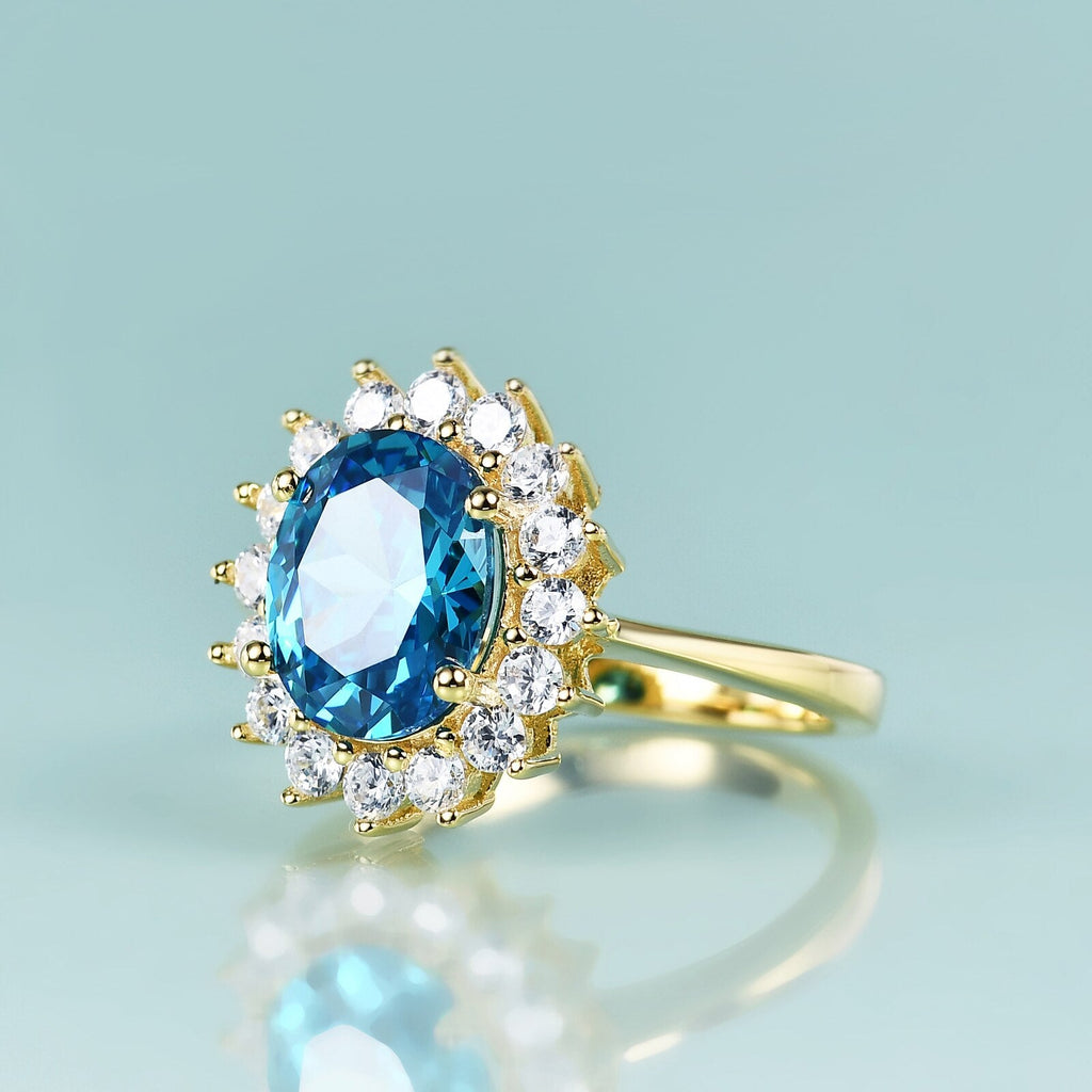 Replika-Ring von Prinzessin Diana, blauer Aquamarin-Ring | Shop Nory