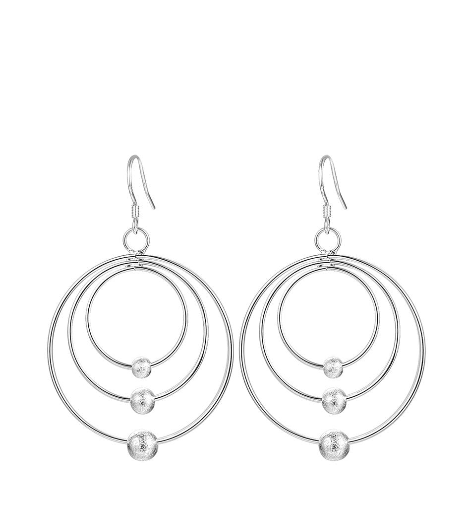 Damen 925 Sterling Silber Drei Kreis Hoop Mattierte Perlen Schicht Ringe Ohrringe | Shop Nory