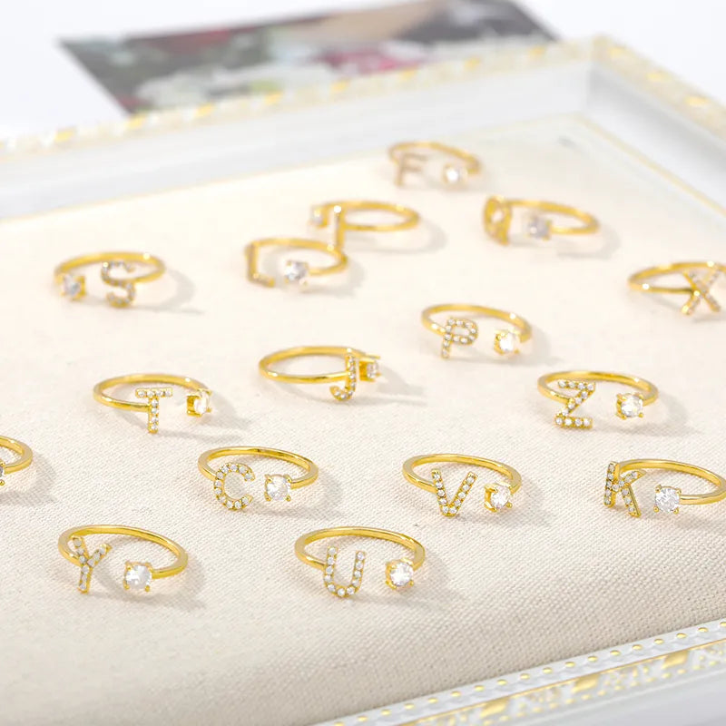 Zircon Initial A-Z Buchstaben Verstellbare Ringe | Shop Nory