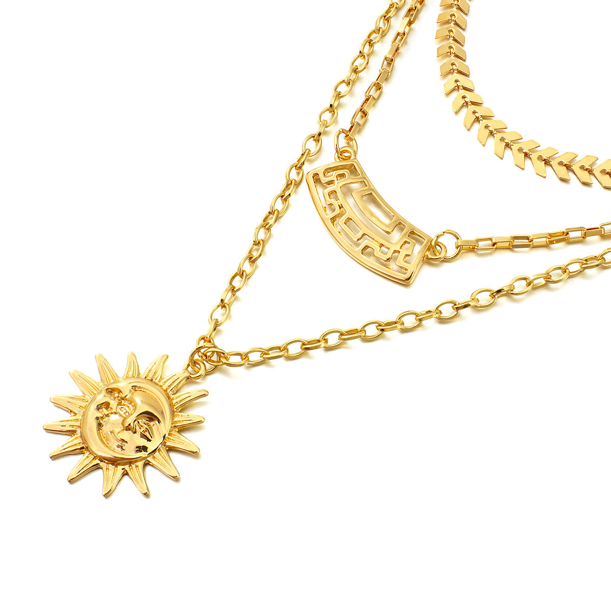 Damen Gold 3-Tier Multi-Layer Sonnen-Ausschnitt Wand Choker Weizen-Kette Party-Halskette | Shop Nory