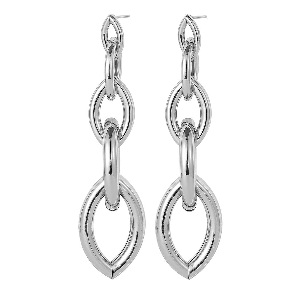 Damen Silber Gold beschichtete ovale 4-stufige Ausgeschnittene Kettenring hängende Ohrringe | Shop Nory