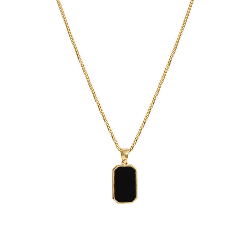 Unisex Schwarze Emaille Edelstahl Minimalistische Rechteckige Anhänger Halskette Set | Shop Nory