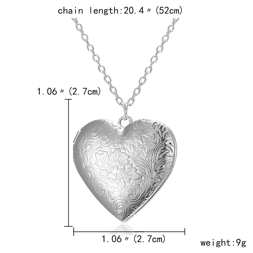 Damen Silber Floral Gravierte Herz Öffnungsfähiges Medaillon Foto Anhänger & Link Kette | Shop Nory