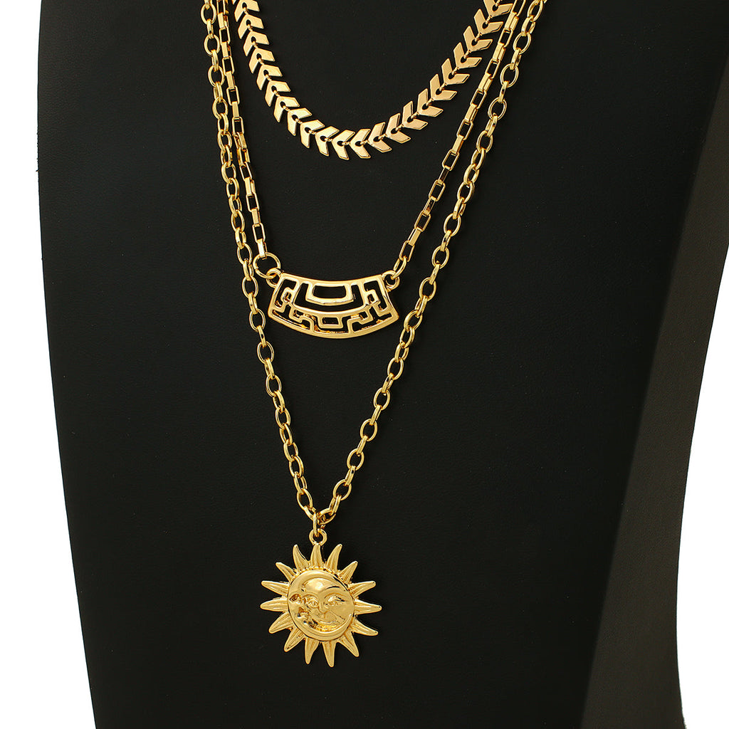 Damen Gold 3-Tier Multi-Layer Sonnen-Ausschnitt Wand Choker Weizen-Kette Party-Halskette | Shop Nory