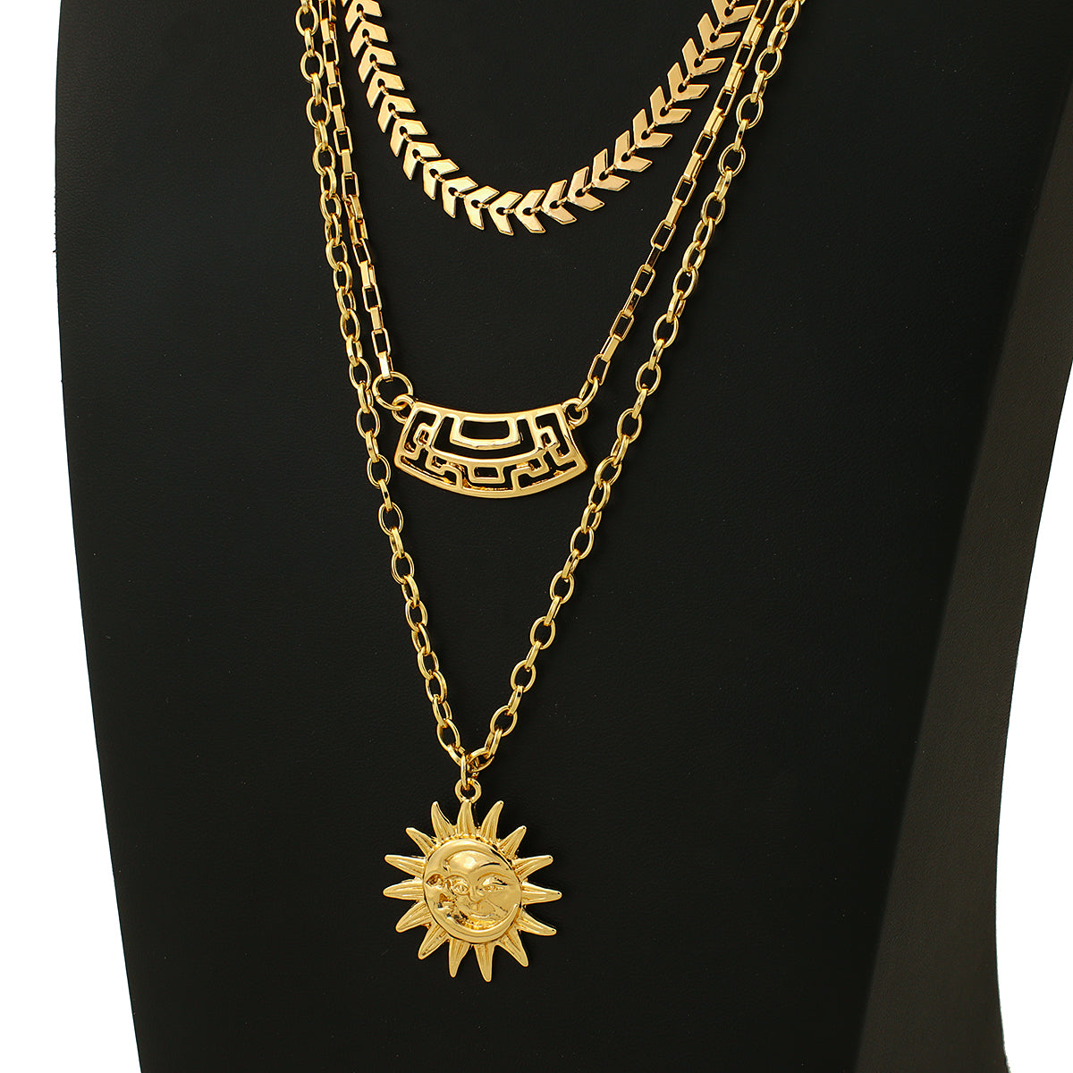 Damen Gold 3-Tier Multi-Layer Sonnen-Ausschnitt Wand Choker Weizen-Kette Party-Halskette | Shop Nory