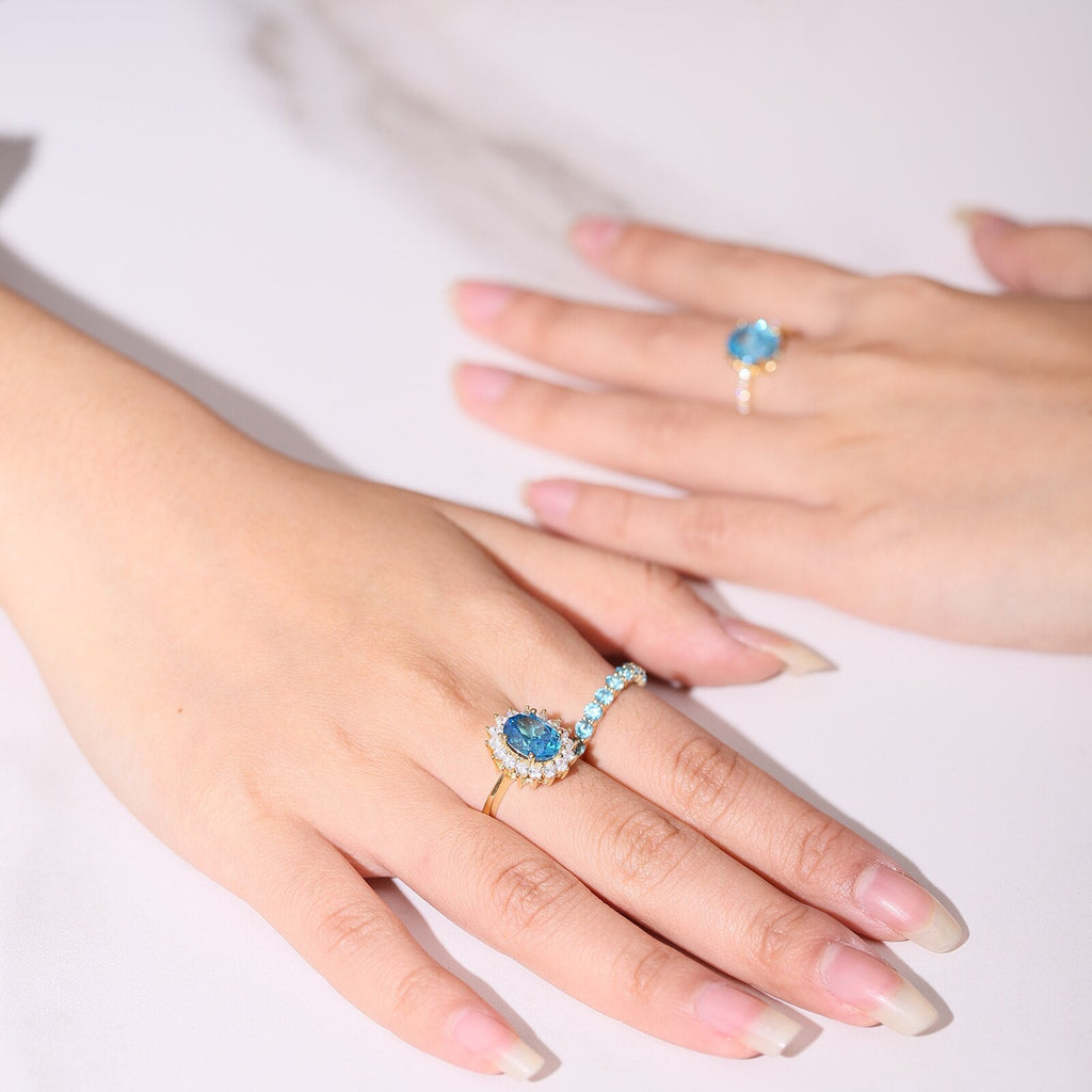 Replika-Ring von Prinzessin Diana, blauer Aquamarin-Ring | Shop Nory