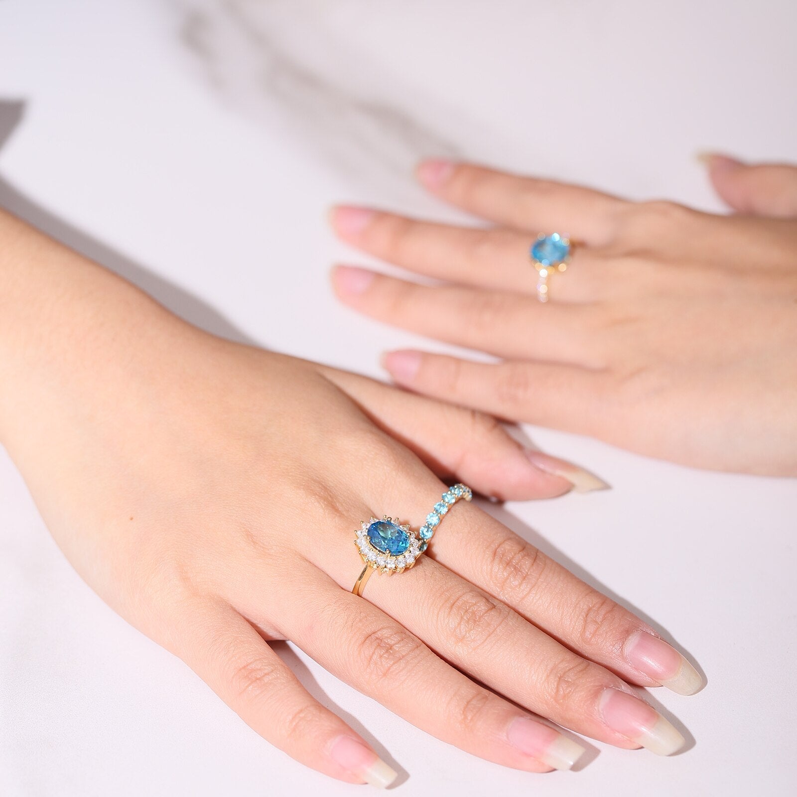 Replika-Ring von Prinzessin Diana, blauer Aquamarin-Ring | Shop Nory