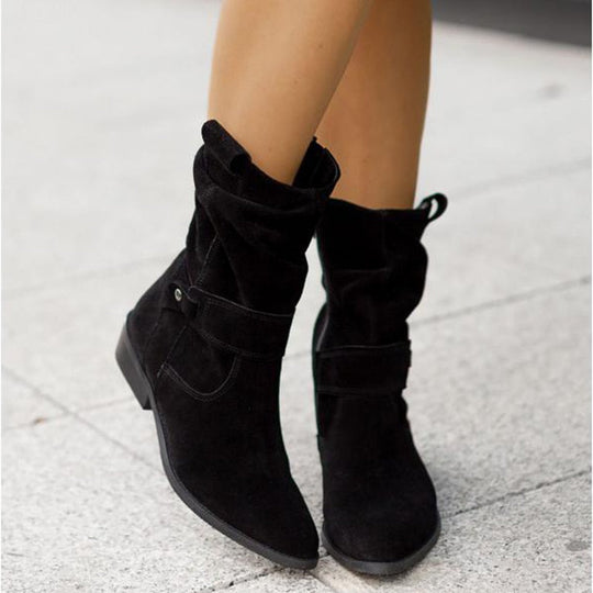 Stiefeletten Aus Wildleder mit Runder Spitze und Reißverschluss für Damen
