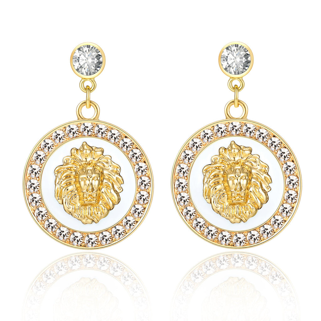 Damen 18K vergoldete weiße Rhinestone runde Tropfen Ohrstecker | Shop Nory