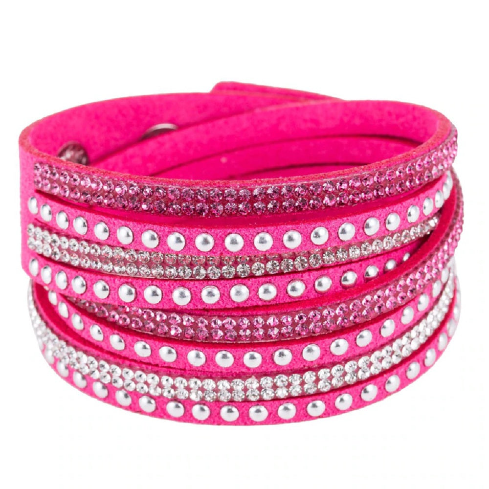 Unisex Paved Leder Strass Armreif Wickel Verstellbare Armbänder | Shop Nory