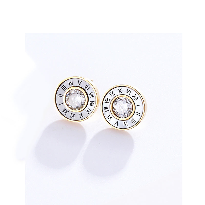 Unisex Gold Antiallergie Titan Edelstahl Römische Ziffern Stecker Ohrringe | Shop Nory