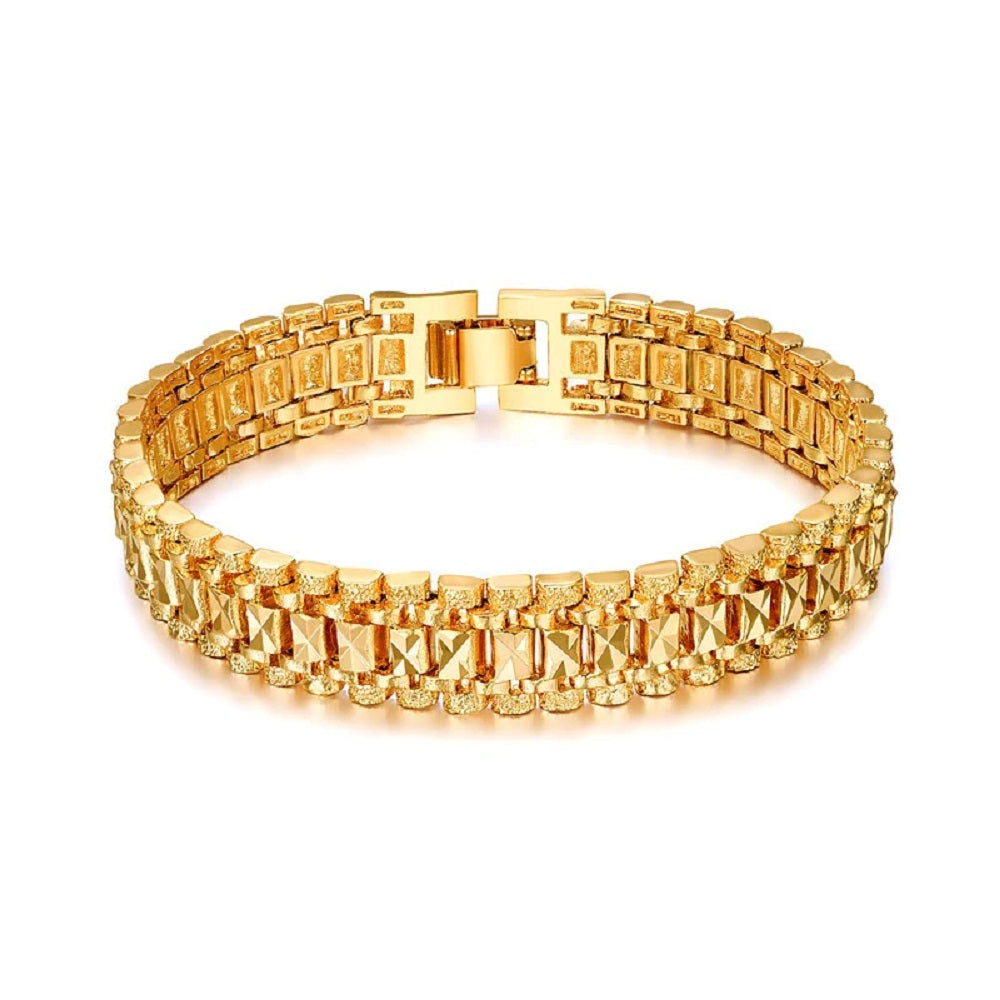 Unisex 18K Gold Plated Ge carved Link Muster 7.1" Dick Geschichtete Armband | Shop Nory