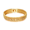 Unisex 18K Gold Plated Ge carved Link Muster 7.1" Dick Geschichtete Armband | Shop Nory