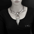 Damen Silber Bold Ring Statement Streifen Dreieck Quaste Anhänger Choker Halskette | Shop Nory