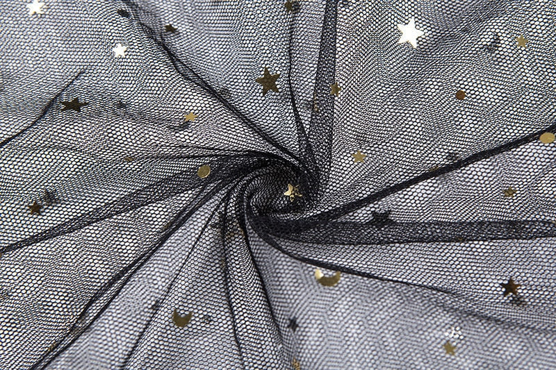 Stern Schwarz Netz Transparent Ärmelloses Maxi-Kleid