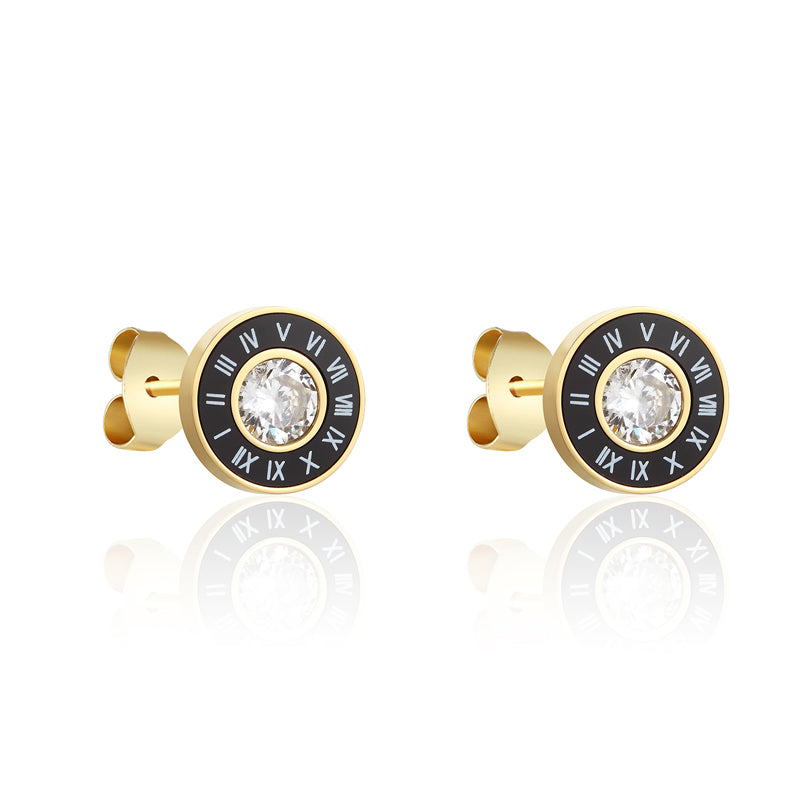Unisex Gold Antiallergie Titan Edelstahl Römische Ziffern Stecker Ohrringe | Shop Nory