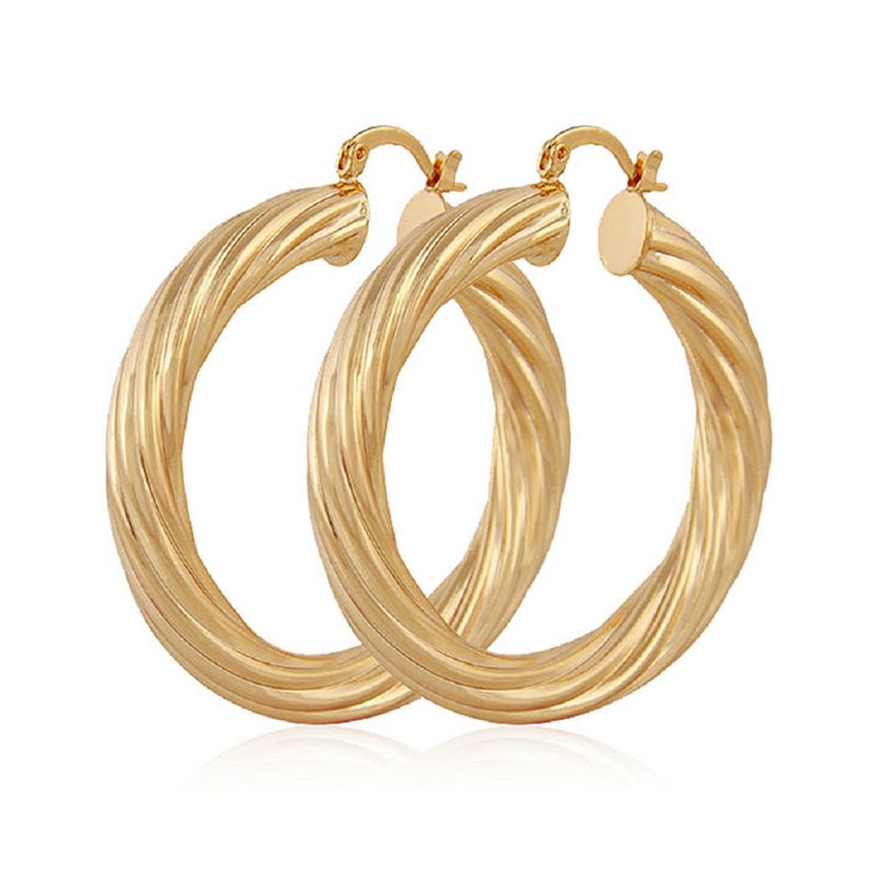 Damen Twirl 18k vergoldete große runde dicke Creolen (7 cm) | Shop Nory