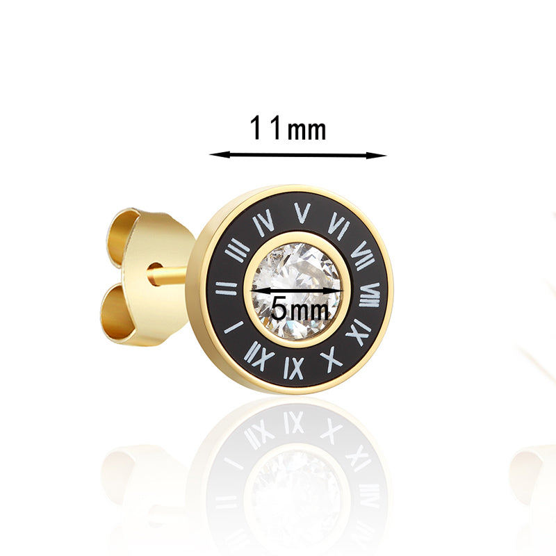 Unisex Gold Antiallergie Titan Edelstahl Römische Ziffern Stecker Ohrringe | Shop Nory