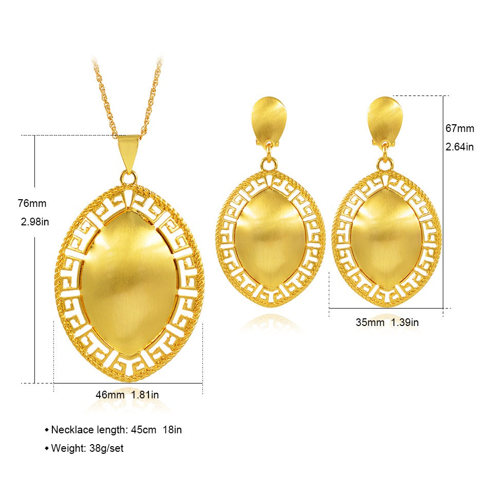 Damen Elegantes Goldgefülltes Rechteckiges Große Wand Ausschnitt Glattes Anhänger & Ohrringe Set | Shop Nory
