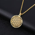 Damen Gold Rund ausgeschnittenes Blume des Lebens Mandala Edelstahl Anhänger Halskette | Shop Nory