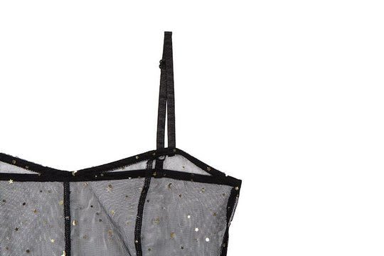 Stern Schwarz Netz Transparent Ärmelloses Maxi-Kleid