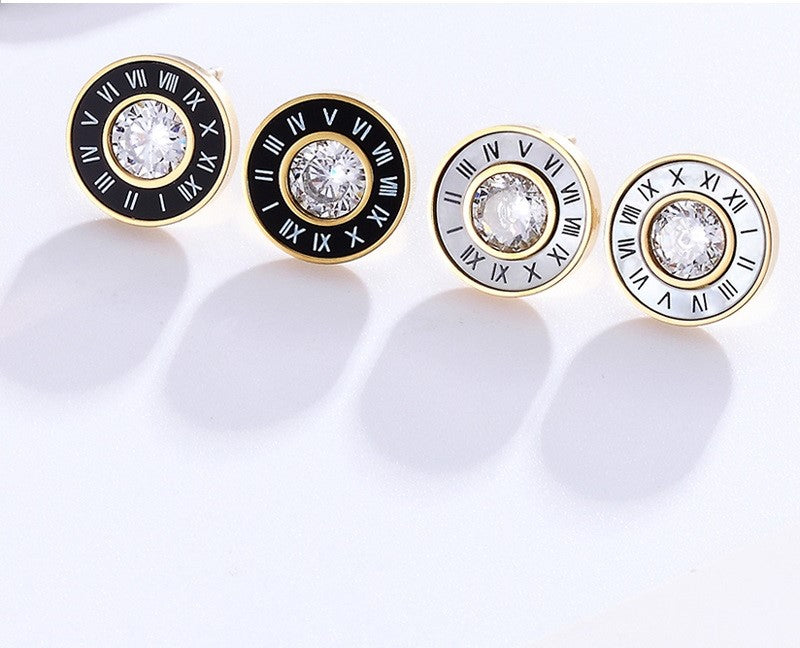 Unisex Gold Antiallergie Titan Edelstahl Römische Ziffern Stecker Ohrringe | Shop Nory