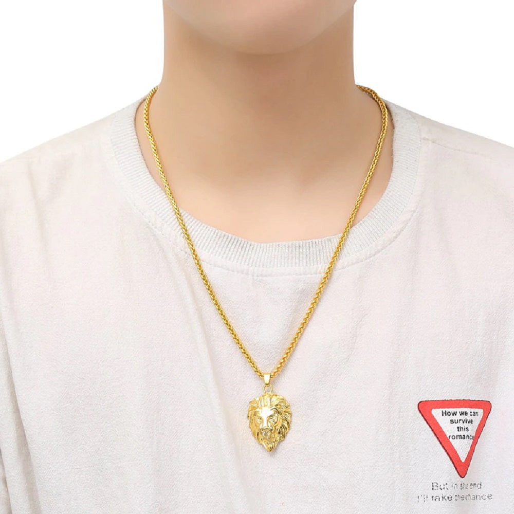 Goldbeschichtete Löwenkopfklarstein Medusa Anhänger Drehkette Halskette | Shop Nory