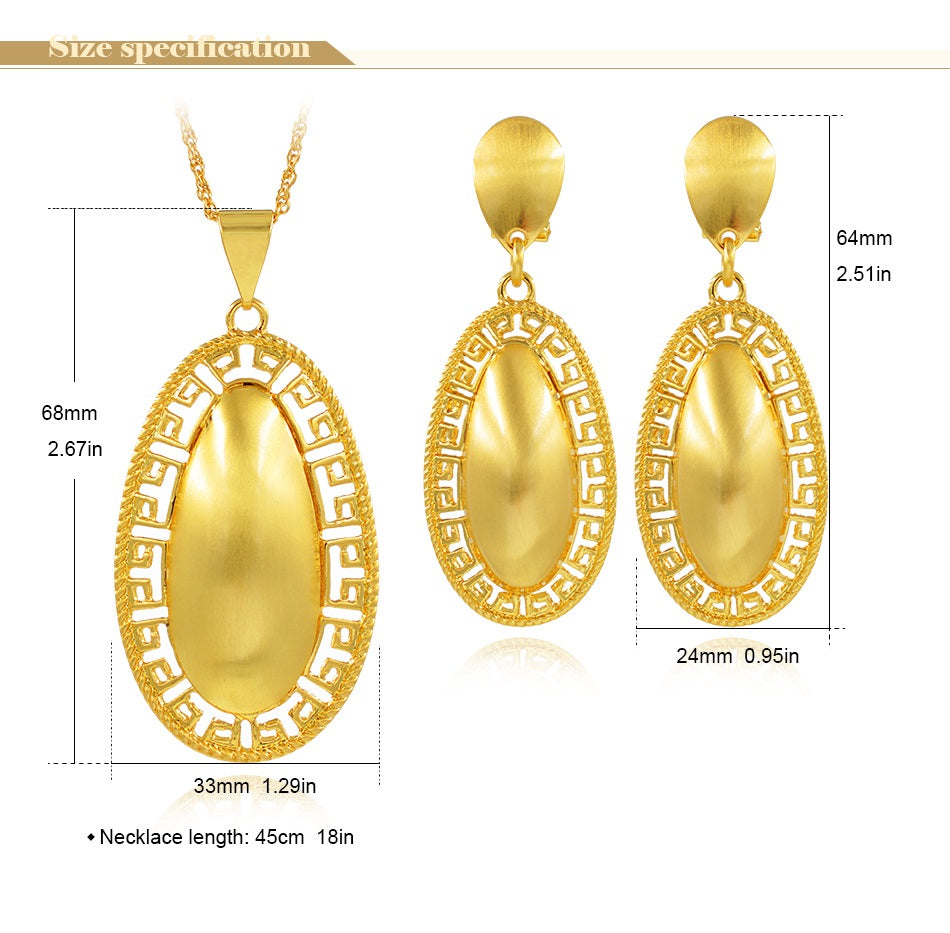 Damen Elegantes Goldfüllung Oval Große Wand Ausschnitt Glatte Anhänger & Ohrringe Set | Shop Nory