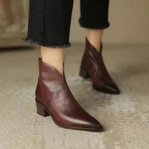 Damenstiefelette Aus Leder mit Blockabsatz