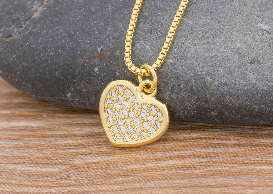 Unisex Gold Crystal Love Heart Anhänger & Geflecht-Link Kette Halskette | Shop Nory
