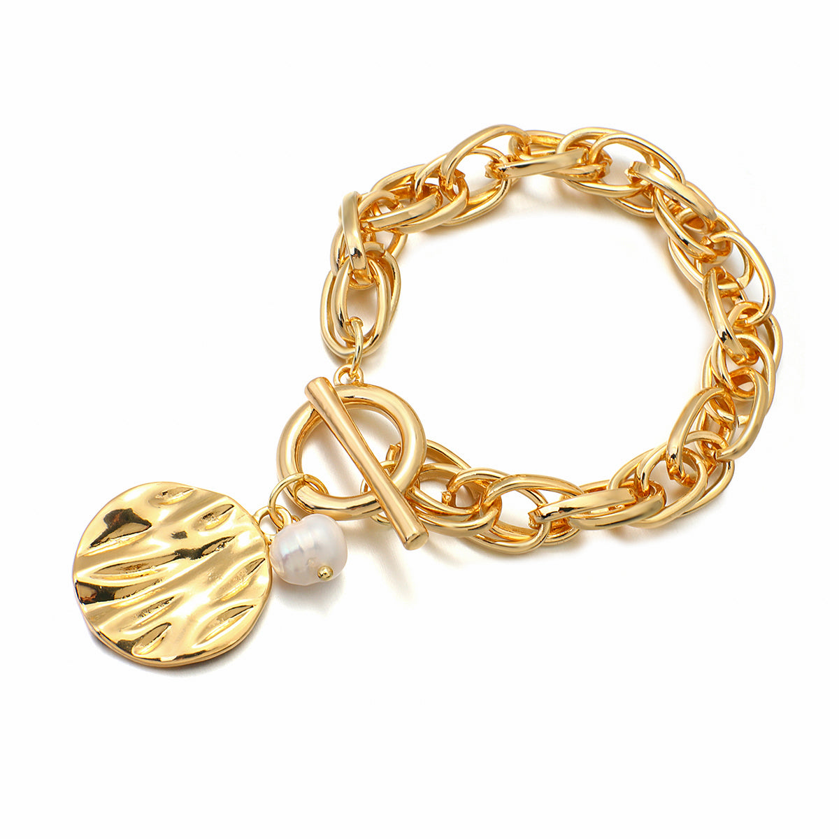 Damen Gold Chunky InterLink Kleine Perlen Kreis Charms Toggle Verschluss Armbänder | Shop Nory