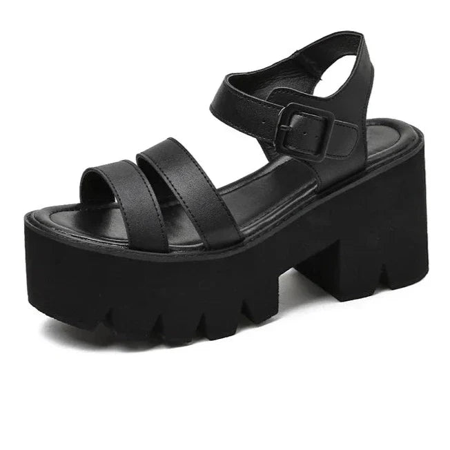 Schwarze Plattform Chunky Sandalen