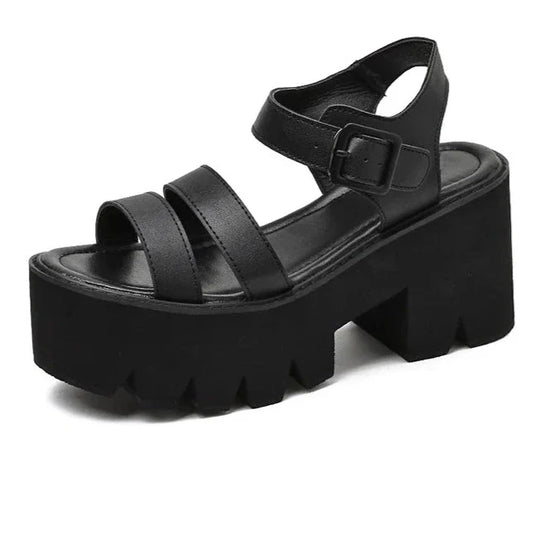 Schwarze Plattform Chunky Sandalen