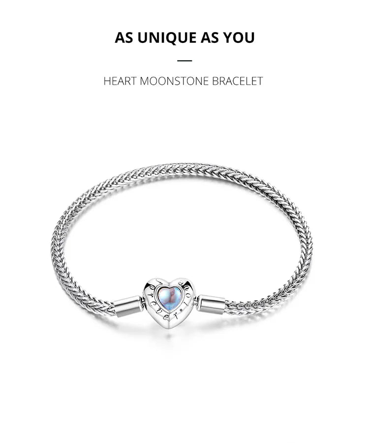 925 Sterling Silver Herz Mondstein Grundlegende Kettenarmbänder | Shop Nory