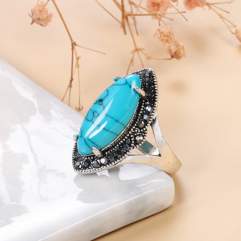 Damen 925 Sterling Silber Natürliche Türkis Edelstein Tibetische Ringe | Shop Nory