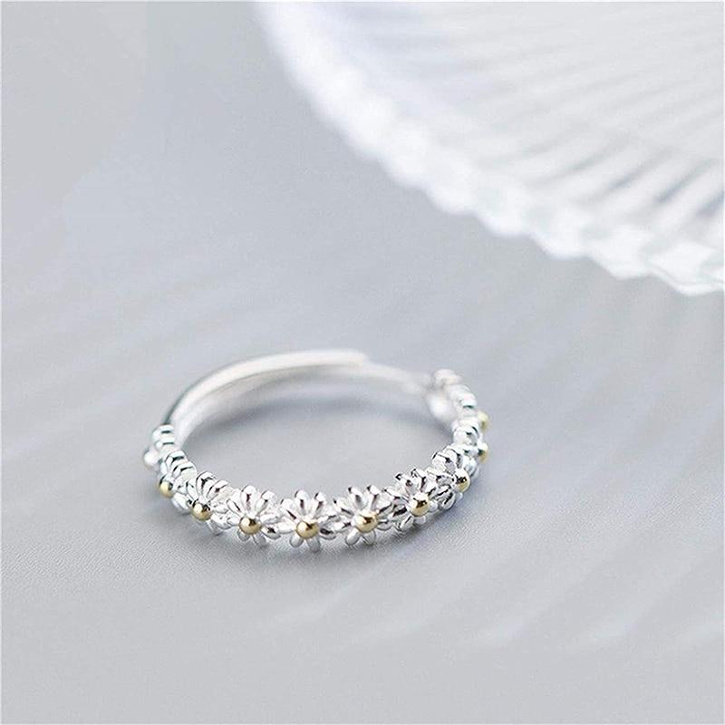 Verstellbarer Silber- und handbemalter Emaille Gänseblümchenring | Shop Nory