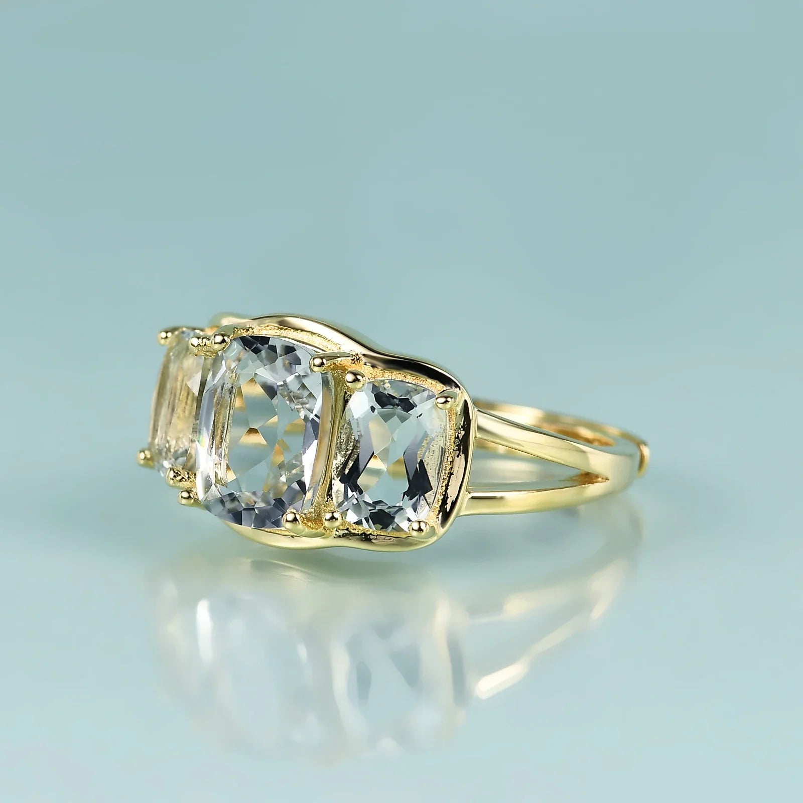 Grüner Amethyst-Ring, Verlobungsring mit drei Steinen, verstellbarer Ring aus Sterlingsilber und 14-karätigem Gold | Shop Nory