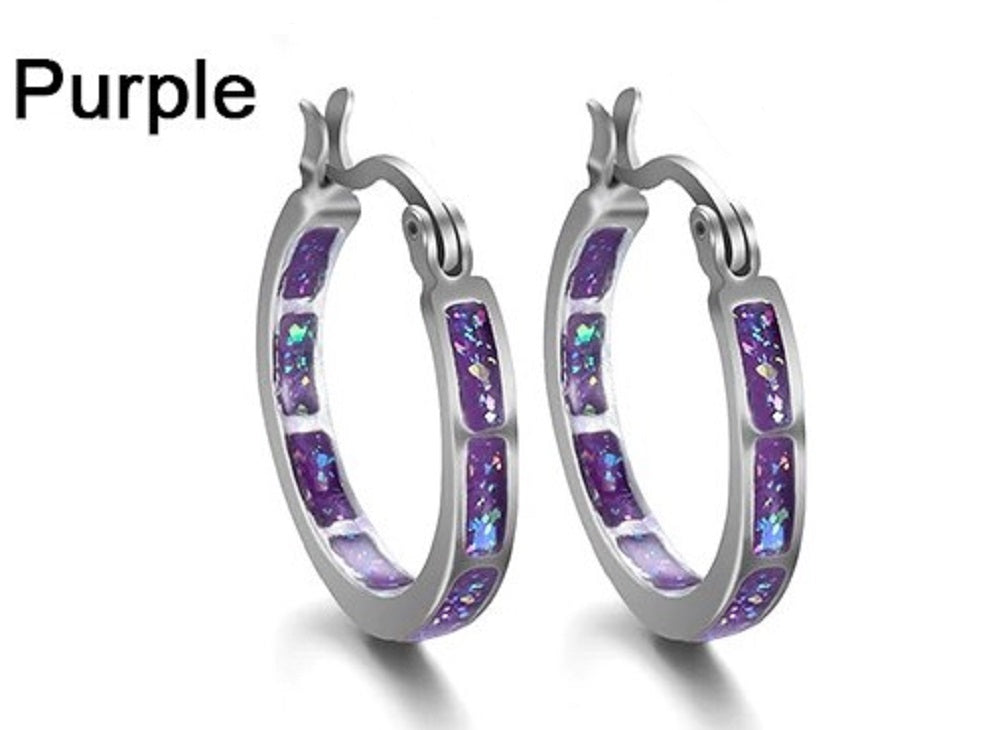 Damen Weiße Blaue Mehrfarbige Chakra Edelstahl Creolen | Shop Nory