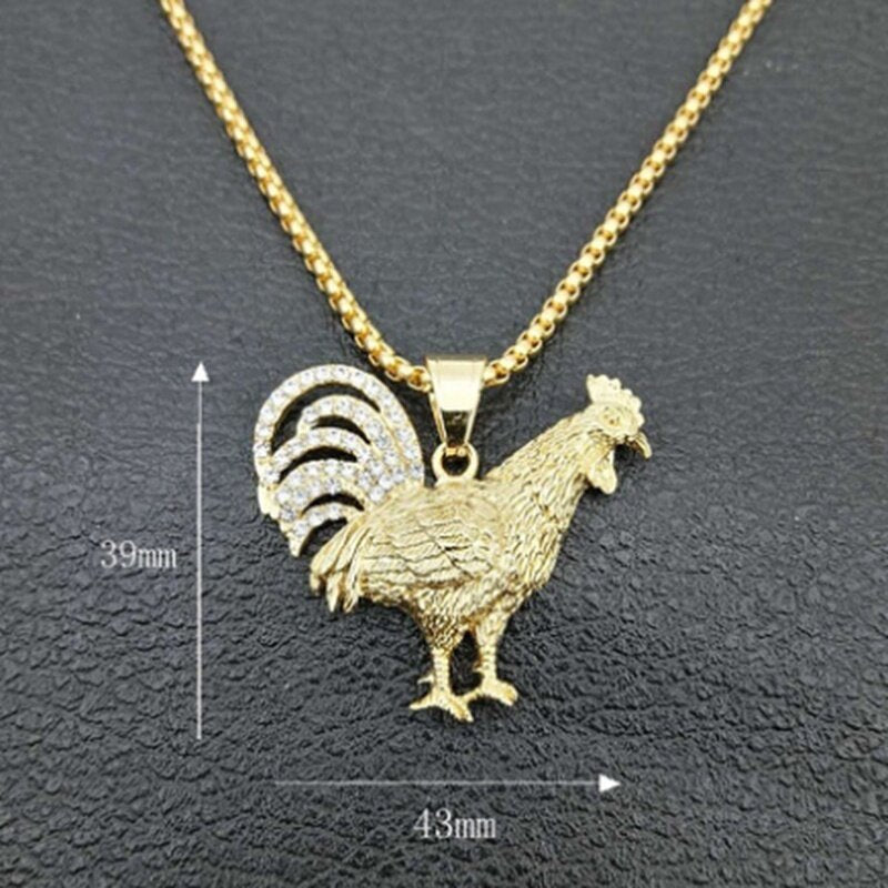 Unisex vergoldete Huhn & Kristalle Anhänger Twist Kettenhalskette | Shop Nory