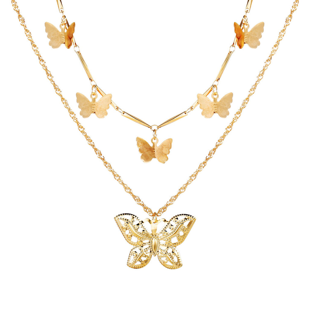 Goldene Schmetterlings-Anhänger Mehrschichtige Choker CutOut Schmetterlings-Pendelkette | Shop Nory