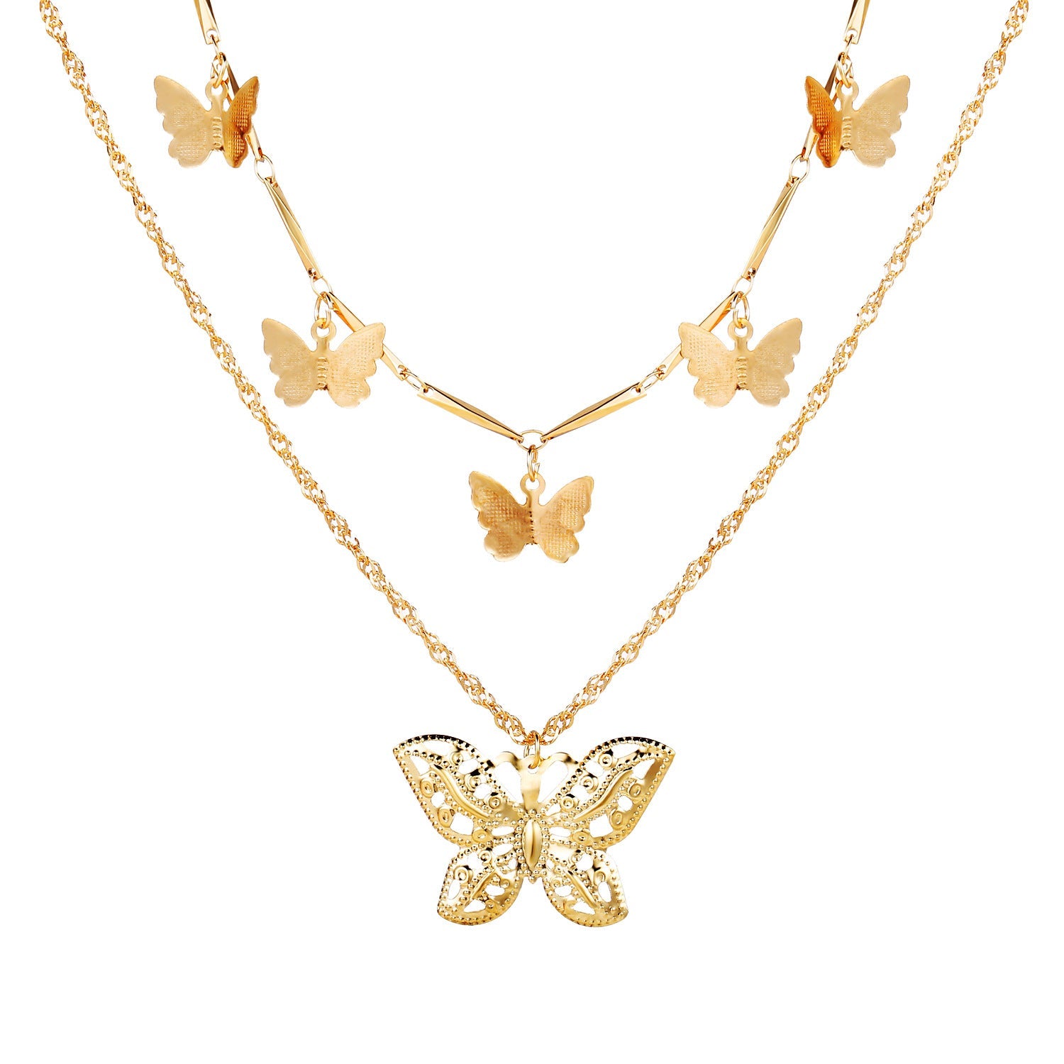 Goldene Schmetterlings-Anhänger Mehrschichtige Choker CutOut Schmetterlings-Pendelkette | Shop Nory