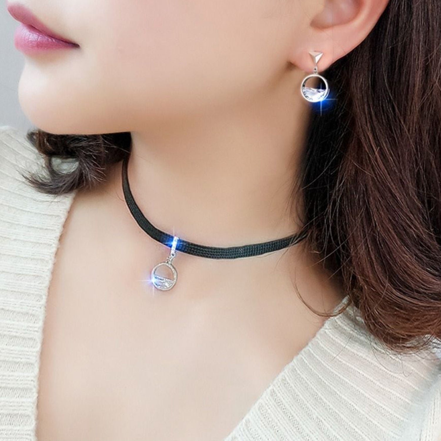 Halb-Zirkon-Geometrischer Anhänger Choker | Shop Nory