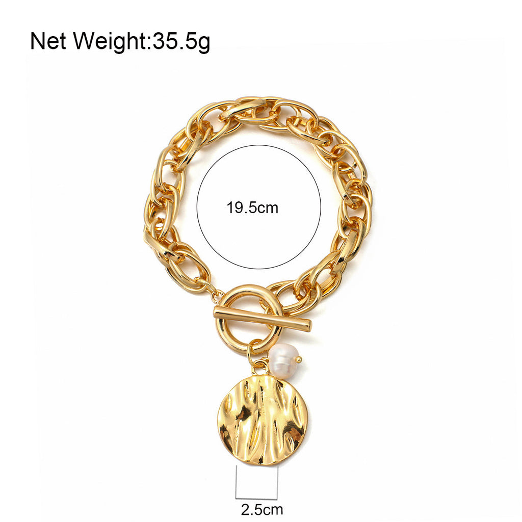Damen Gold Chunky InterLink Kleine Perlen Kreis Charms Toggle Verschluss Armbänder | Shop Nory
