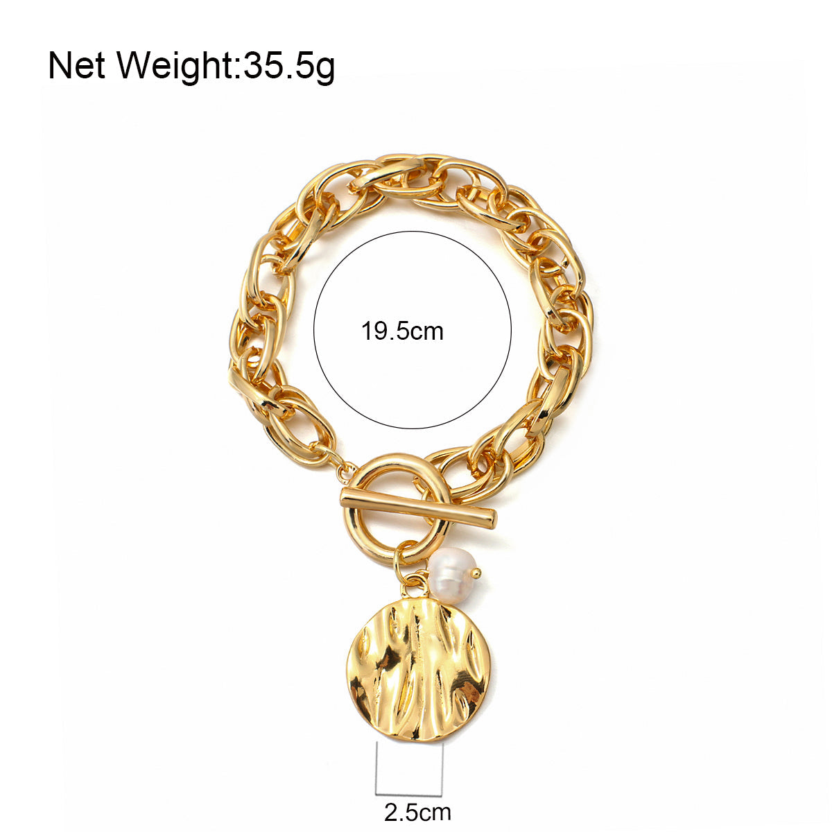 Damen Gold Chunky InterLink Kleine Perlen Kreis Charms Toggle Verschluss Armbänder | Shop Nory