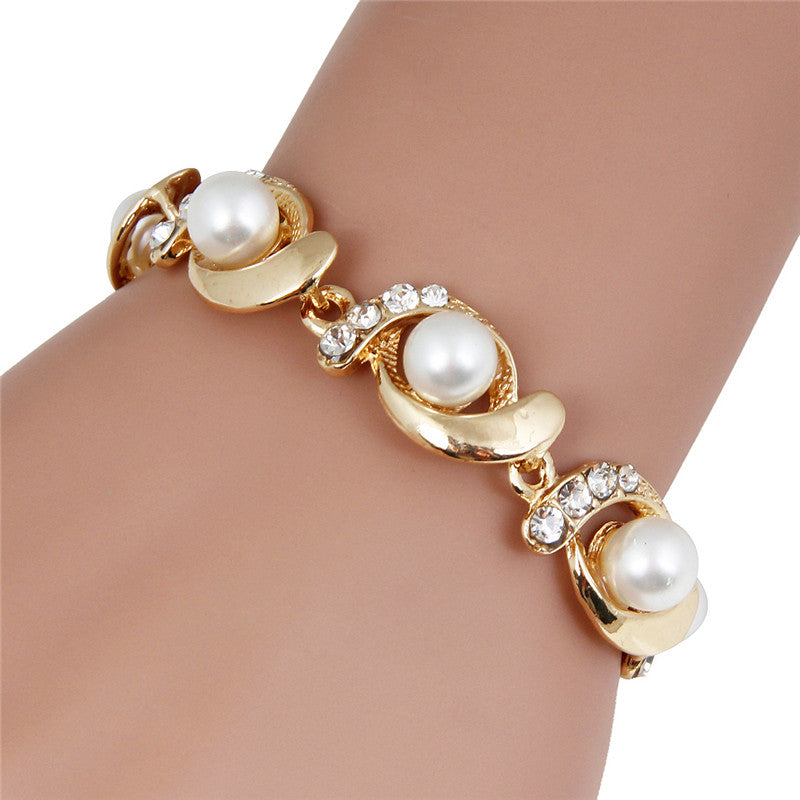Damen Simulierte Perlen Kristall Twirl Link Verstellbares Armband | Shop Nory